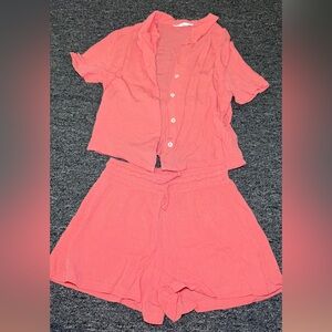 Primark Coral Button-Up Top and bottom